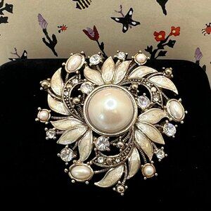 Monet Pearl & Cream Marcasite Brooch